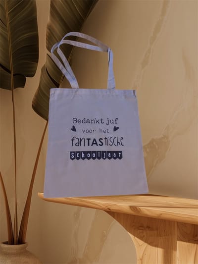 Cadeau tas - Bedankt juf voor het fantastische schooljaar - beige - katoen - 38x42cm