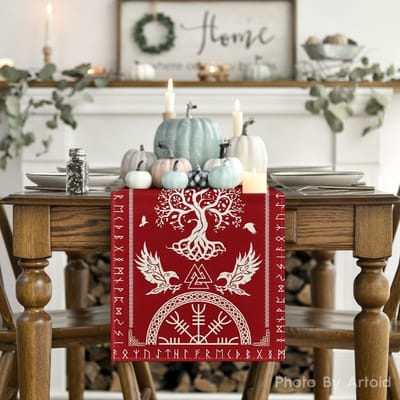 Dailygoods - Tafelloper met Vikingboom Design voor Seizoensgebonden Decoratie
