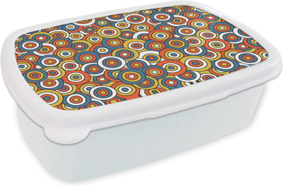 Broodtrommel Wit - Lunchbox Patroon - Retro - Cirkel - Brooddoos 18x12x6 cm - Brood lunch box - Broodtrommels voor kinderen en volwassenen
