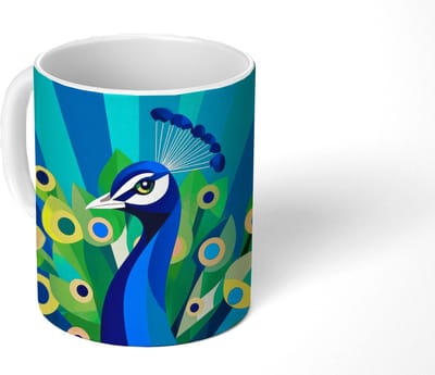 Mok - Koffiemok - Pauw - Cirkels - Blauw - Mokken - 350 ML - Beker - Koffiemokken - Theemok