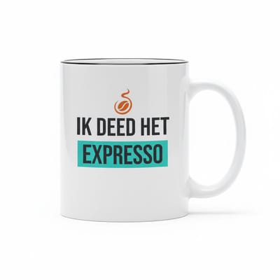 “Ik Deed Het Expresso” Mok 330 ml – Grappige Koffie Woordgrap – Perfect Cadeau voor Koffieliefhebbers & Kantoorhumor