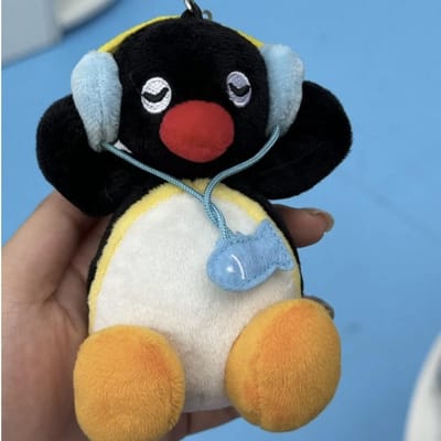 Pinguïn Pluche Sleutelhanger Speelgoed Schattige Koptelefoon Dragende Knuffelpop Grappige Cartoon Tas Hanger Rugzak Portemonnee Decoratie Verrassingscadeau blauw