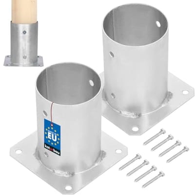 KOTARBAU® 2 Stuks Paalvoet, Paalhouder, voor Schroefbevestiging, Staal, Ø 100 mm, Zilver, Paalsteun, Gegalvaniseerde Paalhouder, voor Tuin en Bouwprojecten