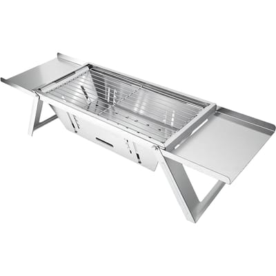 Opvouwbare Kleine Houtskoolgrill Roestvrij Staal Draagbare BBQ Grill Tafelblad Houtskoolgrill met Handschoenen voor Kamperen Picknick white