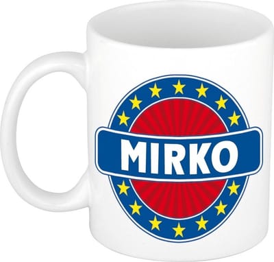 Bellatio Decorations - Mirko voornaam - koffiemok - beker - wit/blauw - 300 ml - Cadeau - Heren - Collega - Vaderdag - Verjaardag