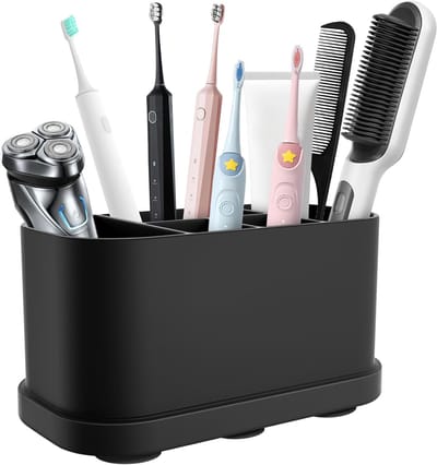 Tandenborstelhouder-tandenborstel doosje-tandenborstel houder-siliconen tandpastahouder met zuignap - Kan aan het aanrecht of de muur worden bevestigd - Multifunctionele tandenborstelorganizer voor badkamer en keuken - Zwart - 18×9.7×8.5cm