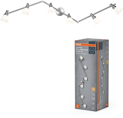 OSRAM LED spot G9 6-lamps, warm wit licht (2700 K), LED's, 11,4 W, draaibaar, glazen diffusers, nikkel design, 1200 lm