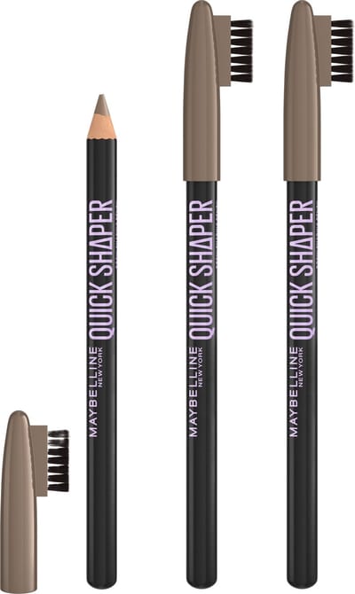 Maybelline New York Quick Shaper Wenkbrauwpotlood - Met penseelpunt en borstel - Blijft tot 17 uur zitten - Soft Brown - x3