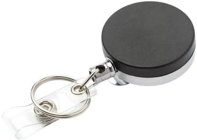 Fako Bijoux - Uittrekbare Sleutelhanger Met Koord, Sleutelring En Badgehouder - Skipashouder - Staaldraad - Ø 40mm