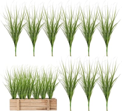 12-delige Kunstgras Decoratie, Realistische Simulatie, Duurzame Plastic Planten, Weerbestendig en Kleurvast, Compact en Lichtgewicht voor Binnen en Buiten Decoratie