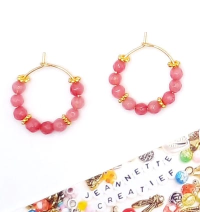 Jeannette-Creatief® - Natuursteen - Roze Jade - Oorringen - Oorhangers - Oorbellen - Oorbellen - Natuursteenkralen - RVS - Goudkleurig - Valentijn