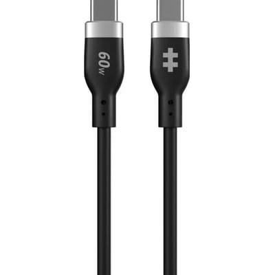 Hyper HyperJuice USB-C naar USB-C silicone charging kabel (1.5m/60W) – 60W Oplaadvermogen – Duurzaam en Knoopvrij – Compatibel met 1.000+ USB-C Apparaten - Zwart