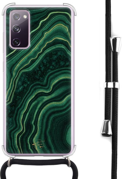 Hoesje met koord geschikt voor Samsung Galaxy S20 FE - Agate groen - Inclusief koord - Crossbody beschermhoes - Transparant, Groen - Mooie Telefoonhoesjes