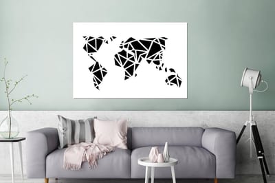 Wanddecoratie Metaal - Aluminium Schilderij Industrieel - Wereldkaart - Zwart - Wit - Abstract - Kind - Jongens - Meisjes - 100x50 cm - Dibond - Foto op aluminium - Industriële muurdecoratie - Voor de woonkamer/slaapkamer