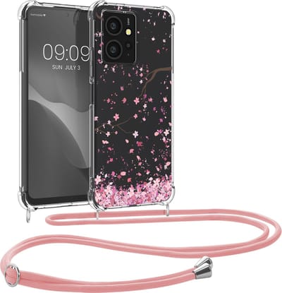 kwmobile telefoonhoesje geschikt voor Xiaomi Redmi Note 12 (4G) - Hoesje met telefoonkoord - Back cover voor smartphone - Case in poederroze / donkerbruin / transparant
