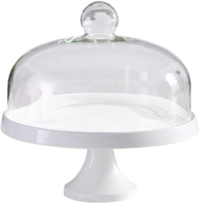 Taartstandaard Met Deksel - Serveerschaal Display - Desserts Presenteren - Glazen Deksel Met Handvat - 278 cm Diameter - Wit