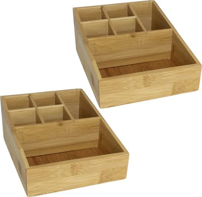 Gerim - Make-up sorteer organizer - 2x stuks - 6-vaks bakje - 17 x 21 x 9 cm - bamboe