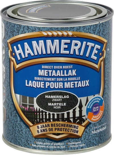 Hammerite Metaallak Hamerslag - Zwart - Zwart - 750 ml - 10 m²/l - Afwerkingslaag