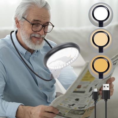 Vergrootglas met Licht - Leeslamp - Gedetailleerd Werk - Handsfree Nekontwerp - 13 cm Lens - Zwart