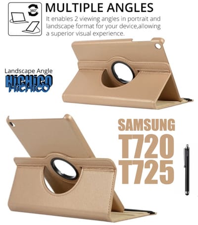 HiCHiCO® Tablet Hoes Geschikt voor Samsung Galaxy Tab T720 Hoesje - Galaxy Tab T725 Hoesje - Galaxy Tab S5e Hoes Goud - 360° draaistand Met Stylus Pen