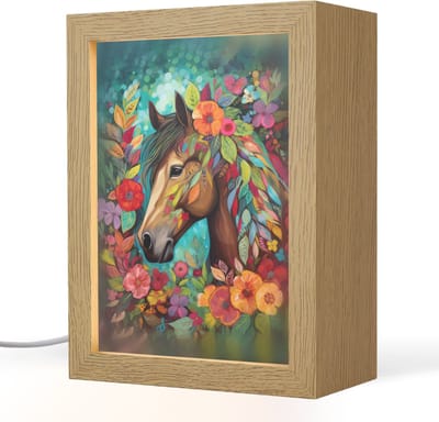 Nachtlampje 15x20 cm - Kinder lampje - Paard - Bloemen - Schilderij - Natuur - Verf - Tafellamp kinderkamer - Slaapkamer lamp - Bedlamp kinderen - Kinderlampje stopcontact - Wandlamp babykamer - Nachtlampjes