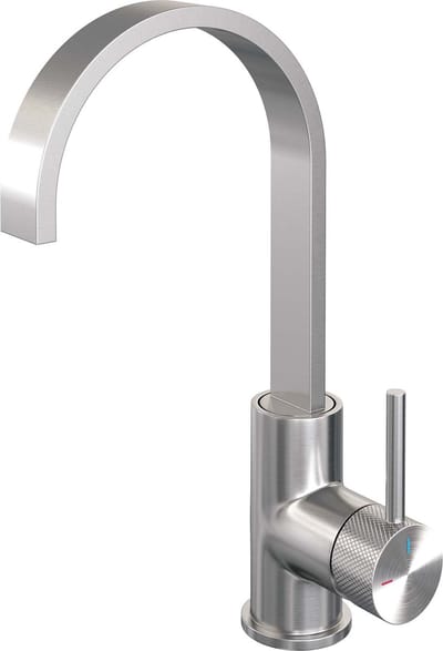 Brauer Brushed Carving - Wastafelkraan - Opbouw - Geborsteld RVS PVD - Mengkraan - Hoog - 1 Greeps - Model A - Draaibare Platte Uitloop