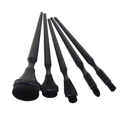 Zwart detail verf kwasten set schilder penselen beide lange handvat fijne punt ronde en platte kwast 5 stuks voor acryl aquarel en hobby schilderen precisie werk