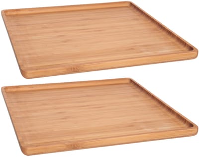 Set van 3x stuks bamboe houten dienbladen 26 x 26 cm met opstaande rand vierkant - Serveerbladen/dienbladen van hout