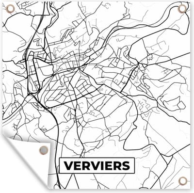 Tuin poster Kaart – Plattegrond – Stadskaart – Verviers – België – Zwart Wit - 200x200 cm - Tuindoek