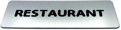Deurbordje RVS-Look met tekst restaurant - Ronde letter - Formaat 150 mm x 50 mm x 1,6 mm - Zelfklevend | Geborstelde RVS-look toplaag | Gratis Verzending | Decoporta