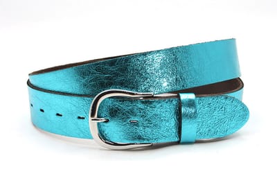 Dames riem turquoise metallic - 4 cm breed - Leer - Jeans riem - Fashion statement - Maat 80