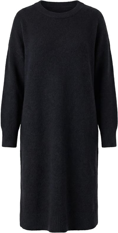 Studio Untold - Dames - Gebreide jurk oversized midi-jurk ronde hals lange mouw - Zwart - Maat 42+
