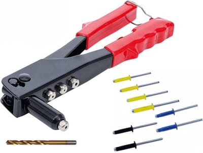 LB-Tools Antidiefstal kentekenplaat beveiliging set - Popnagels met popnageltang en spiraalboor - Voorkom kentekenplaat diefstal - popnagel geel, blauw en zwart