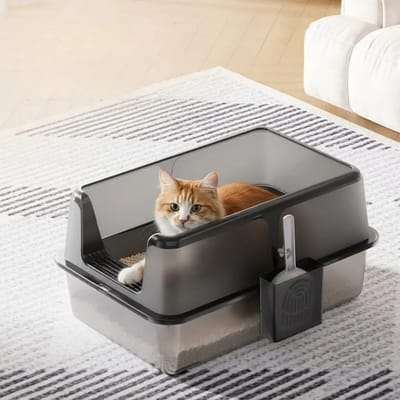 Geargalaxy Kattenbak - Kattentoilet - Katten wc - Kattenbak met Hoge Rand en Zeef - Katten toiletbak - 60x40x35cm - Zwart