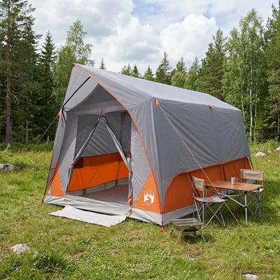 vidaXL - Tunneltent - Grijs - en - Oranje - 8-persoons - Polyester - en - Staal