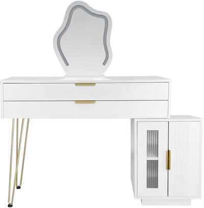 Schminktafel met LED-verlichte Spiegel, Wit Schminktafel-Set met Uitschuifbaar Ontwerp, Moderne Cosmetictafel voor de SlaapkamerB100/H78/T40 cm (zonder krukje)