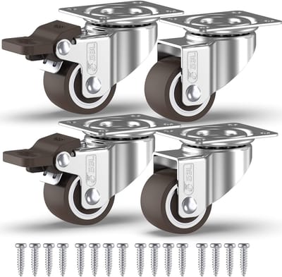 Dailygoods- Zwenkwielen Zwarelast met 2 Remmen - Zwenkwielen Set van 4 - Rubberen Meubelwielen - Vloervriendelijk - Tot 40KG - 25mm Diameter