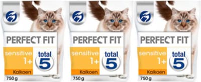 3x Perfect Fit - Sensitive Adult 1+ Brokjes - Kalkoen - Kattenvoer - 750g
