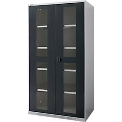 Schäfer Shop Genius dubbeldeurskast FS, staal, kijkvenster, ventilatieopeningen, B 1055 x D 620 x H 1950 mm, 5 OH, alu wit/antracietgrijs, tot 500 kg