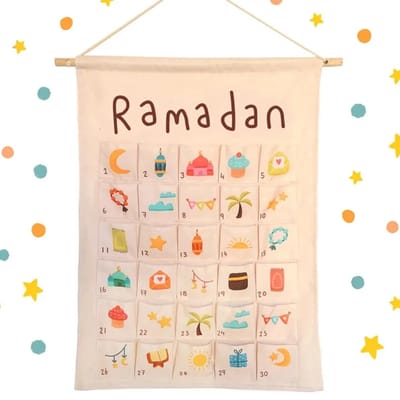 Ramadan Mubarak Countdown Adventskalender Tas 65×92 cm – Islamitische Decoratie & Muurhanger voor Ramadan en Eid - Moslim Cadeau voor Kinderen (Jongens & Meisjes)