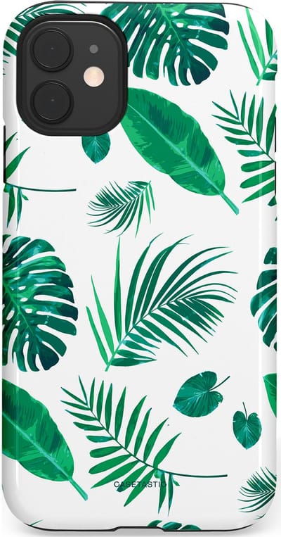 Casetastic Hoesje Geschikt voor Apple iPhone 11 - Stijlvolle Beschermende Duo-layer Case - Groene Witte Jungle Bladeren Print