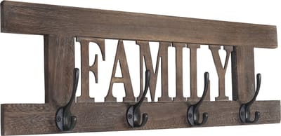 Wandkapstok MCW-C60 Familie, kapstok, kapstokpaneel, shabby look vintage 60x21cm ~ bruin, shabby