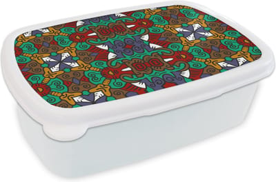 Broodtrommel Wit - Lunchbox - Brooddoos - Afrika - Patronen - Abstract - Groen - 18x12x6 cm - Volwassenen