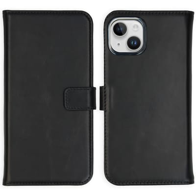 Selencia Hoesje - Geschikt voor Apple iPhone 15 Plus - Echt Lederen Bookcase - Zwart
