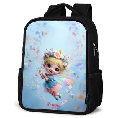NoBoringSuitcases.com® - Rugzak zwart - Schooltas jongen & meisje - Vlinderfee in Bloemenlucht - Rugtas voor school - Boekentas kind - Schoolrugzak - Kinderrugzak
