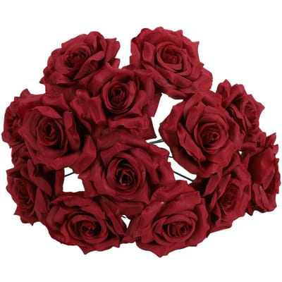 50 pièces Roses Bordeau Fleurs Artificielles Têtes de Roses en Soie avec Tige pour Bouquet de Mariage Fête Décoration de Maison DIY Table