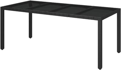 Onderhoudsvriendelijke tuintafel - Terrastafel met glasplaat - Buiten dineren - Gepoedercoat stalen frame - 190 x 90 cm - Zwart