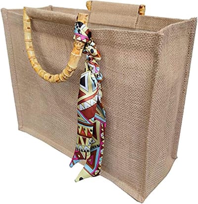 Natuurlijke jute tas met bamboe handgrepen | Stijlvolle strandtas voor dames