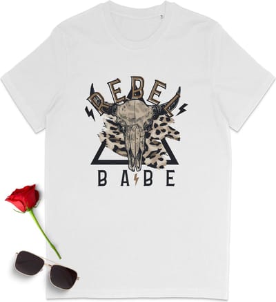 Dames t shirt Rebel - Vrouwen tshirt met print - Maten: S t/m 3XL - Shirt kleuren: Khaki en wit.