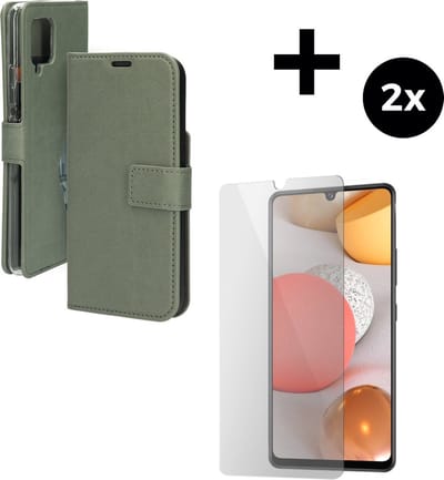 Mobiparts Classic Wallet hoesje geschikt voor Samsung Galaxy A42 (2020) 5G met 2 Screenprotectors van Gehard Glas - Groen